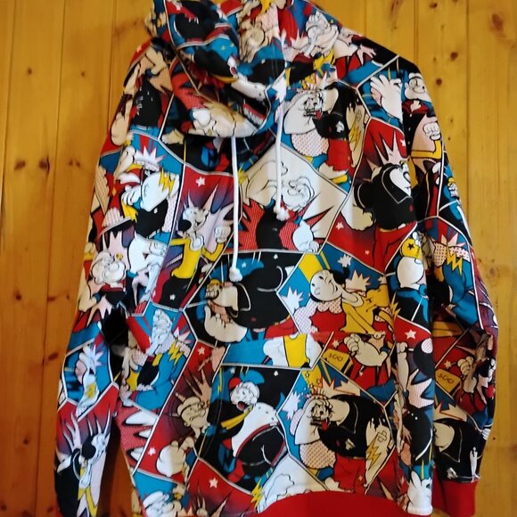 Men's Multicolor XL Popeye The Sailor Man All Over Print Hoodie AOP Licensed - Picture 2 of 4